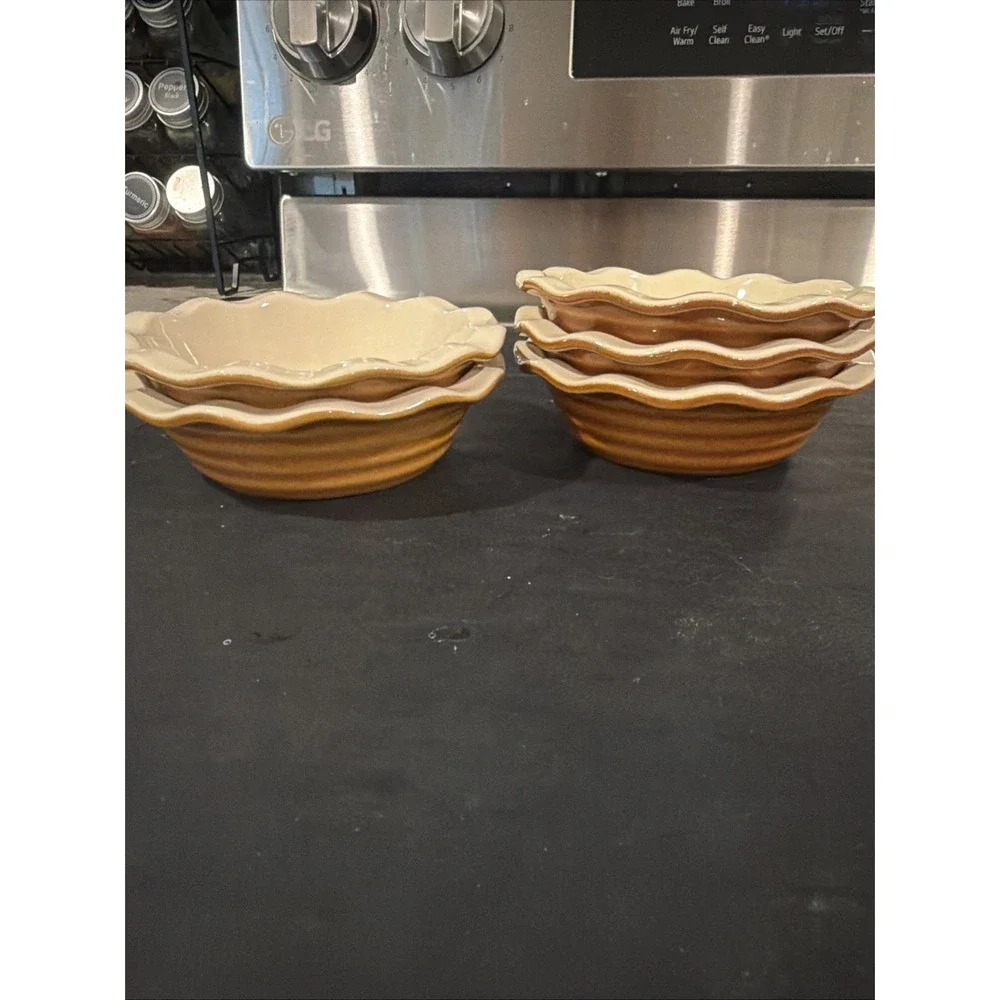 Vtg Emile Henry Mini Pie Tartlet Dish Set Of 5 31-62 Brown Modele Depose France